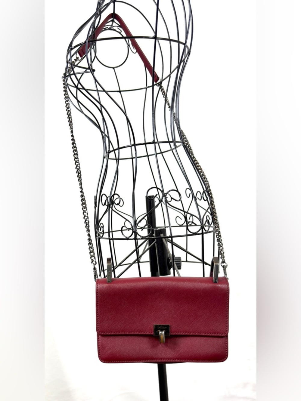 Botkier Red Leather Crossbody Bag Oxblood Structured Flap Chain Strap